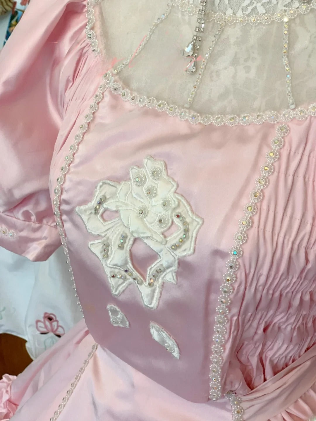 Sweet 16 Dress Pink Ballgown Square Neck Tiered Appliques With Sleeves Sweet Sixteen Dress RB9725