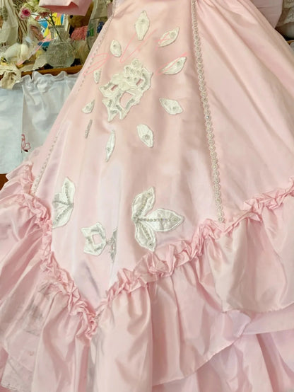 Sweet 16 Dress Pink Ballgown Square Neck Tiered Appliques With Sleeves Sweet Sixteen Dress RB9725