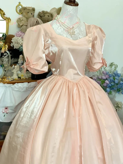 Sweet 16 Dress Ball Gown Blush Pink Satin With Ruched Ruffled Puffy Sleeves Vestido De 15 Sweet Sixteen Dress RB9726