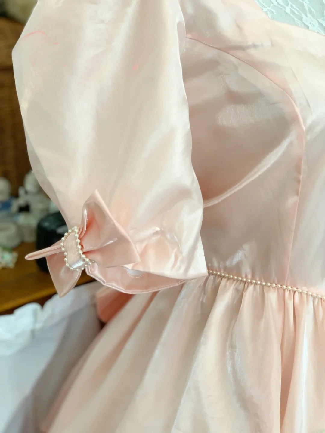 Sweet 16 Dress Ball Gown Blush Pink Satin With Ruched Ruffled Puffy Sleeves Vestido De 15 Sweet Sixteen Dress RB9726