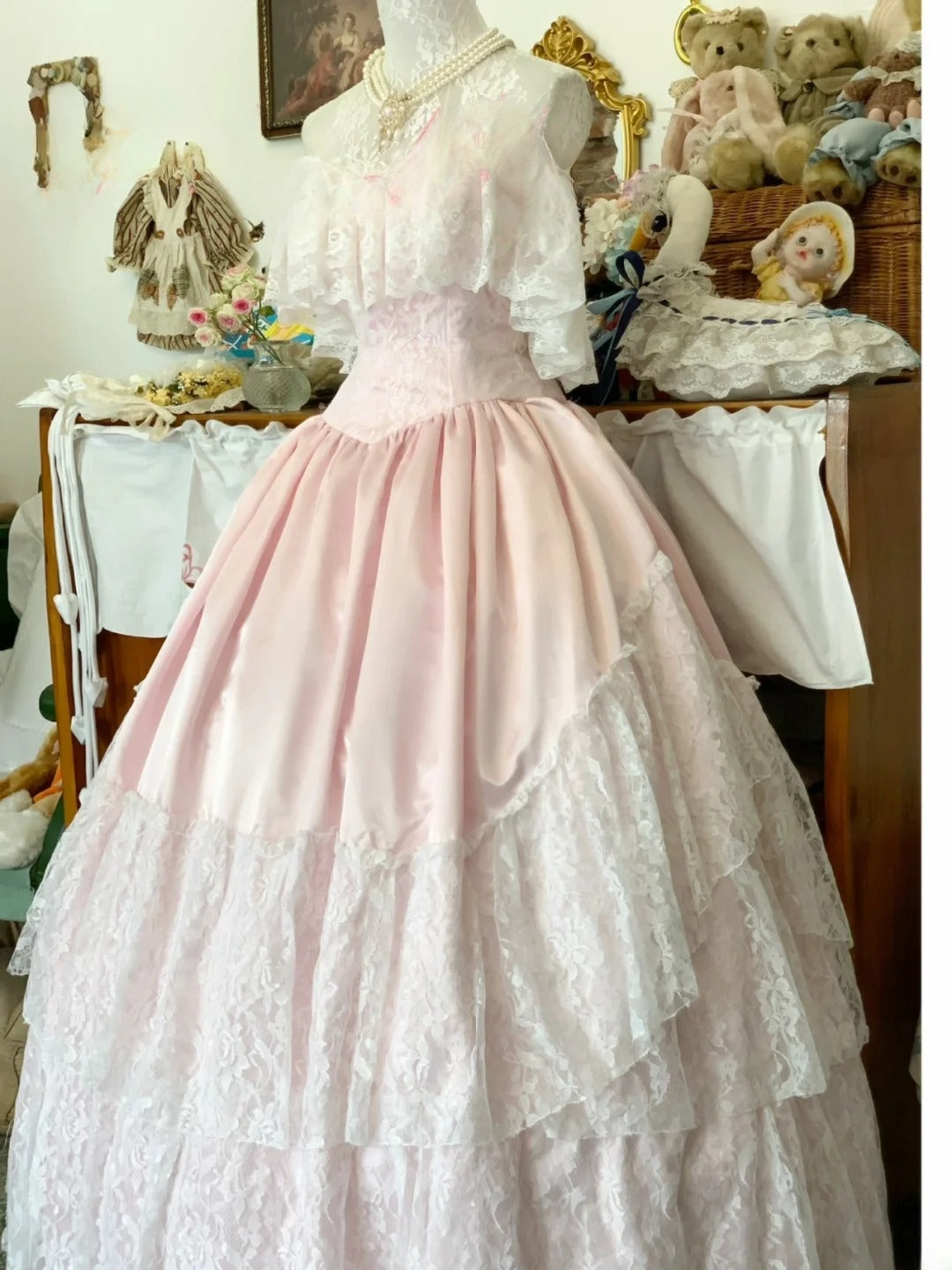Sweet 16 Dress Ball Gown Pink Lace With High Neck Ruffled Sleeves Vestido De 15 Sweet Sixteen Dress RB9727