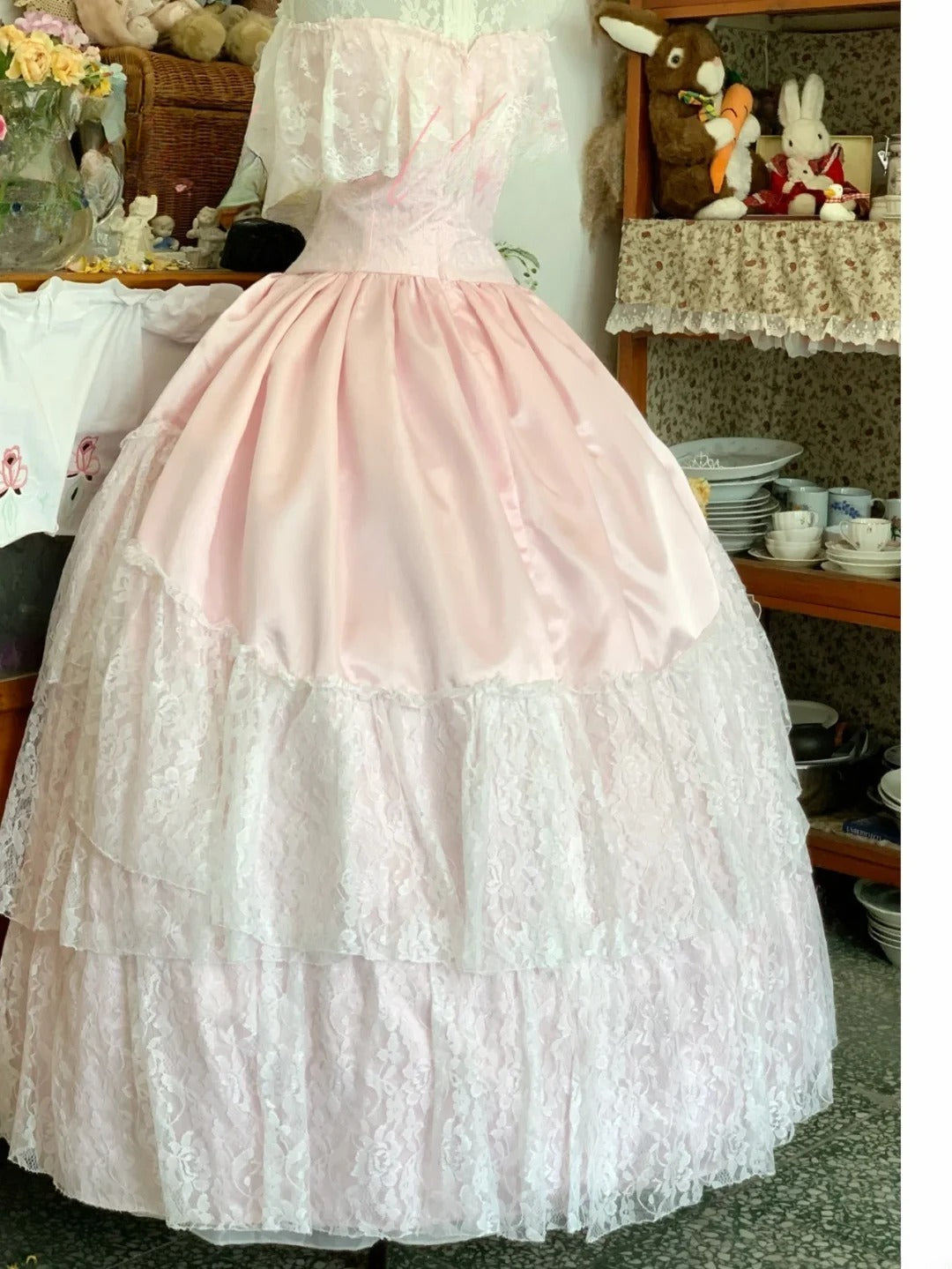 Sweet 16 Dress Ball Gown Pink Lace With High Neck Ruffled Sleeves Vestido De 15 Sweet Sixteen Dress RB9727