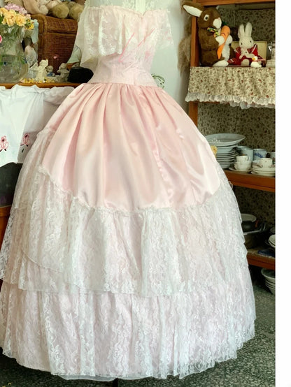 Sweet 16 Dress Ball Gown Pink Lace With High Neck Ruffled Sleeves Vestido De 15 Sweet Sixteen Dress RB9727