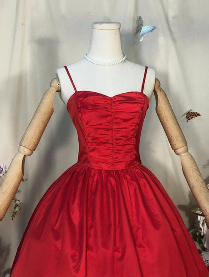 Sweet 16 Dress Red Ball Gown Spaghetti Straps Satin With Tiered Sweet Sixteen Dress RB9728