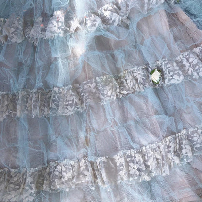 Vintage Hoco Dress Ball Gown Strapless Blue Lace Knee Length Homecoming Party Dresses RB9730