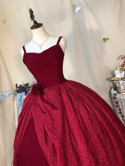 Sweet 16 Dress Burgundy Ball Gown Spaghetti Straps Satin With Tiered Sweet Sixteen Dress RB9731