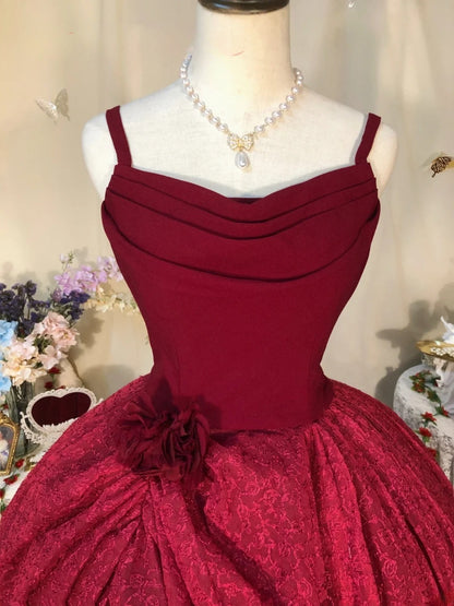 Sweet 16 Dress Burgundy Ball Gown Spaghetti Straps Satin With Tiered Sweet Sixteen Dress RB9731