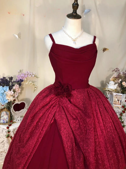 Sweet 16 Dress Burgundy Ball Gown Spaghetti Straps Satin With Tiered Sweet Sixteen Dress RB9731