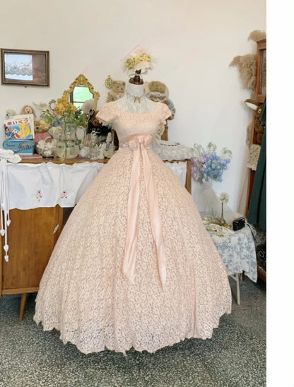 Sweet 16 Dress Pink Ball Gown Square Neck Bow-knot With Sleeves Sweet Sixteen Dress RB9733