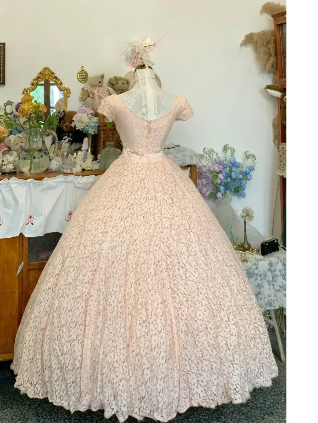 Sweet 16 Dress Pink Ball Gown Square Neck Bow-knot With Sleeves Sweet Sixteen Dress RB9733