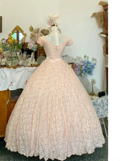 Sweet 16 Dress Pink Ball Gown Square Neck Bow-knot With Sleeves Sweet Sixteen Dress RB9733