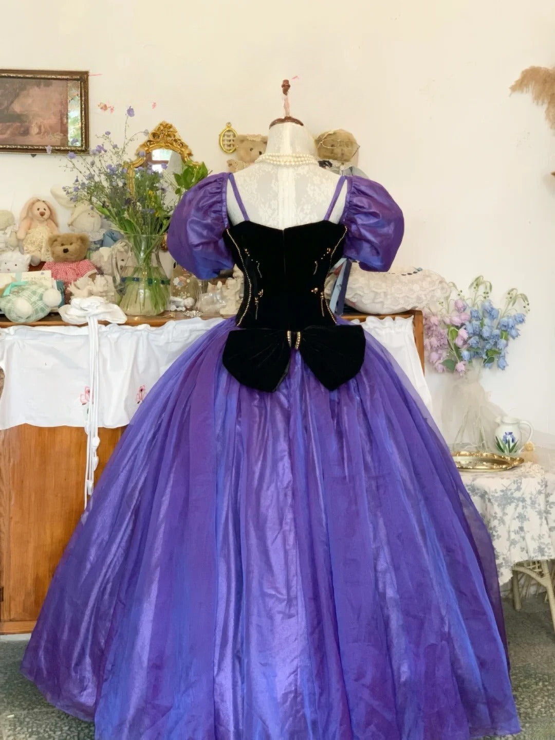 Sweet 16 Dress Grape Ball Gown Square Neck With Puffy Sleeves Sweet Sixteen Dress RB9734