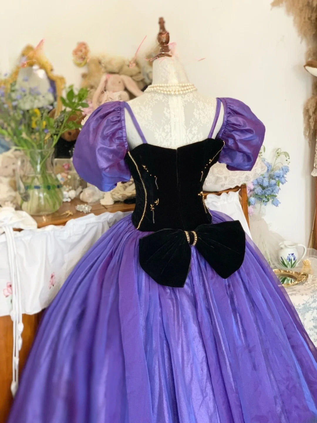 Sweet 16 Dress Grape Ball Gown Square Neck With Puffy Sleeves Sweet Sixteen Dress RB9734