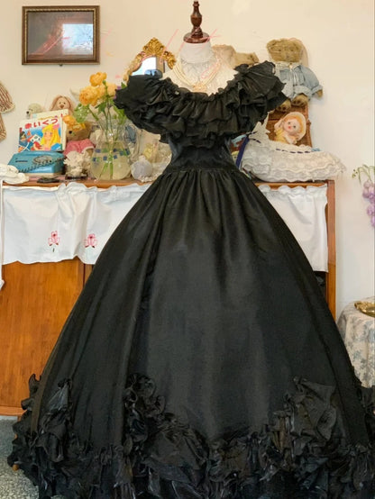 Sweet 16 Dress Black Ball Gown V Neck With Ruffled Sleeves Sweet Sixteen Dress RB9735