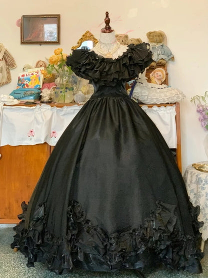 Sweet 16 Dress Black Ball Gown V Neck With Ruffled Sleeves Sweet Sixteen Dress RB9735