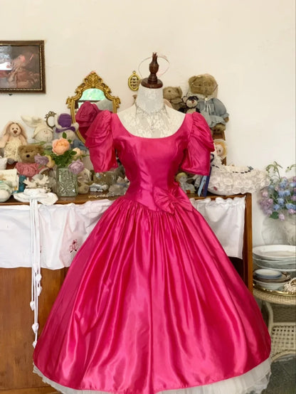 Sweet 16 Dress Hot Pink Ball Gown U Neck With Bow-knot Sleeves Sweet Sixteen Dress RB9737