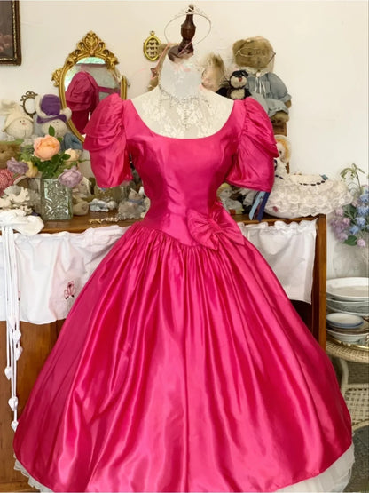 Sweet 16 Dress Hot Pink Ball Gown U Neck With Bow-knot Sleeves Sweet Sixteen Dress RB9737