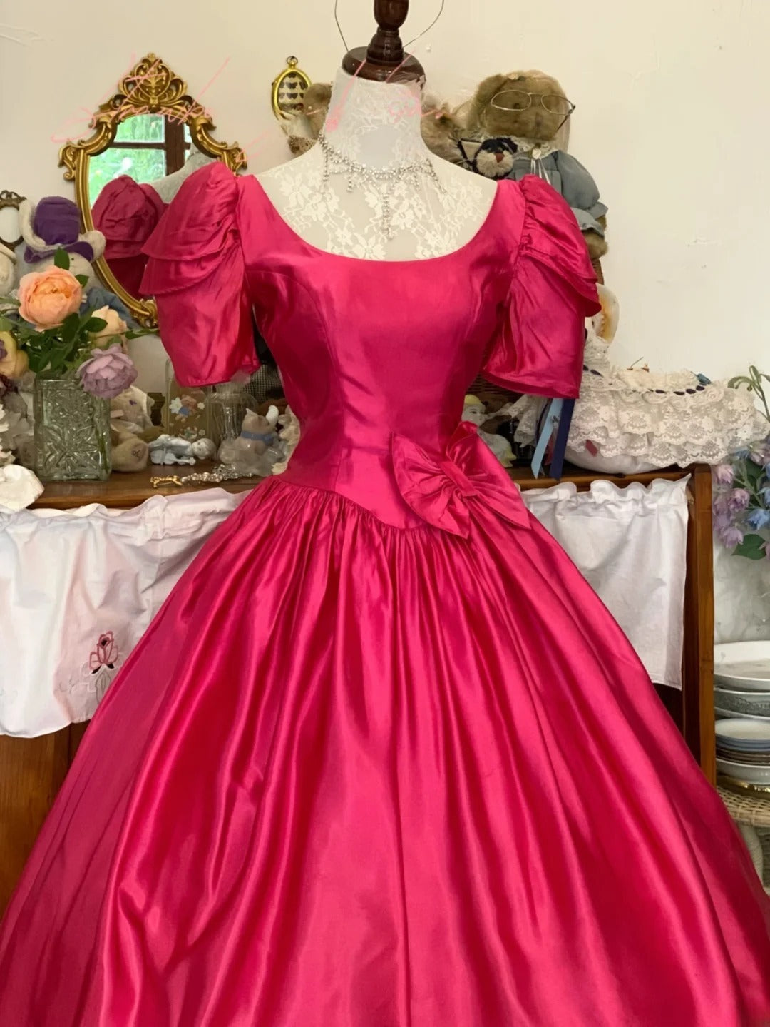 Sweet 16 Dress Hot Pink Ball Gown U Neck With Bow-knot Sleeves Sweet Sixteen Dress RB9737