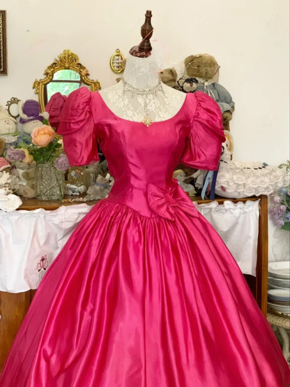 Sweet 16 Dress Hot Pink Ball Gown U Neck With Bow-knot Sleeves Sweet Sixteen Dress RB9737