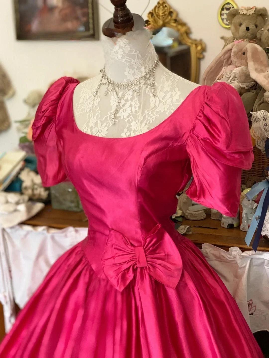 Sweet 16 Dress Hot Pink Ball Gown U Neck With Bow-knot Sleeves Sweet Sixteen Dress RB9737