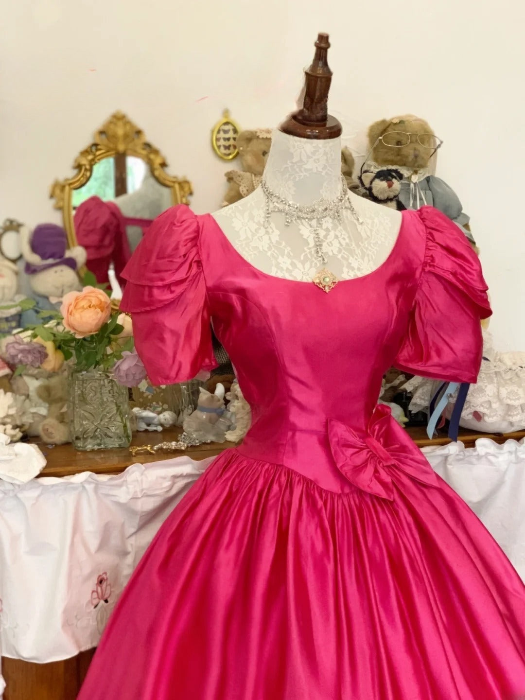 Sweet 16 Dress Hot Pink Ball Gown U Neck With Bow-knot Sleeves Sweet Sixteen Dress RB9737