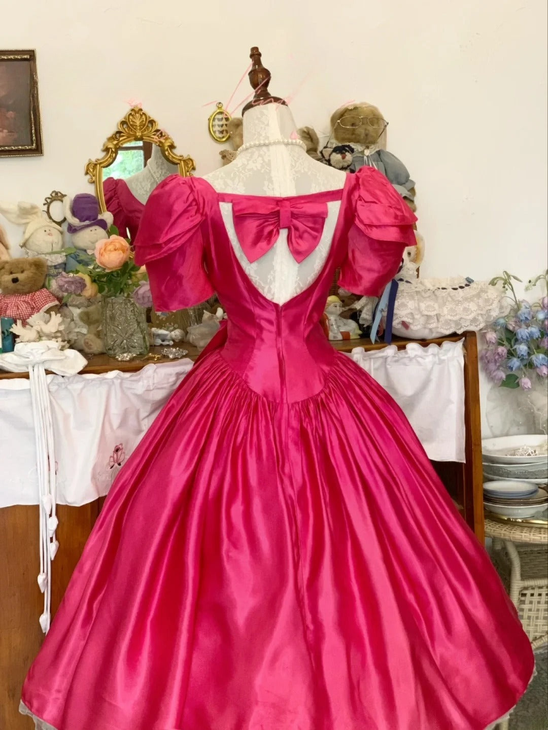 Sweet 16 Dress Hot Pink Ball Gown U Neck With Bow-knot Sleeves Sweet Sixteen Dress RB9737