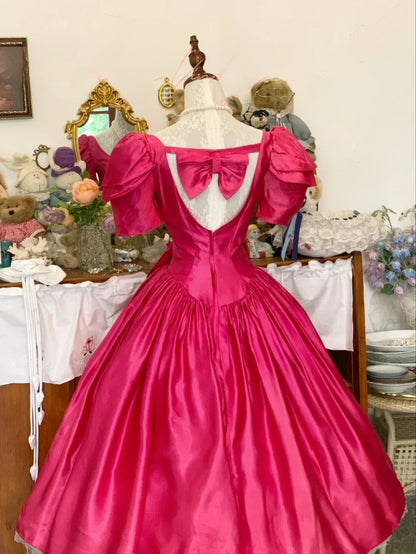 Sweet 16 Dress Hot Pink Ball Gown U Neck With Bow-knot Sleeves Sweet Sixteen Dress RB9737