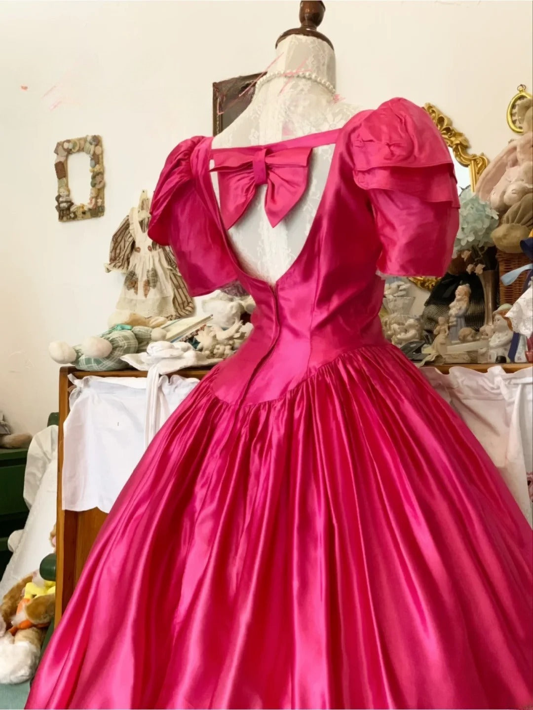 Sweet 16 Dress Hot Pink Ball Gown U Neck With Bow-knot Sleeves Sweet Sixteen Dress RB9737