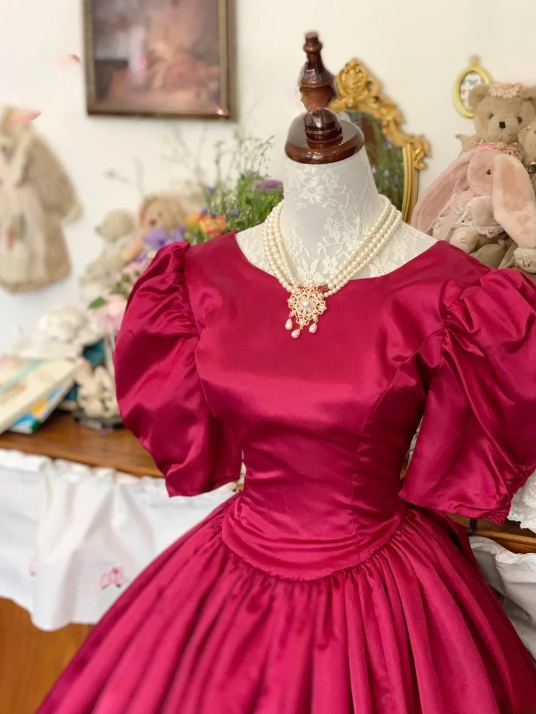 Hot Pink Prom Dress Ball Gown Tea Length Satin Romantic Evening Gown for Prom RB9739