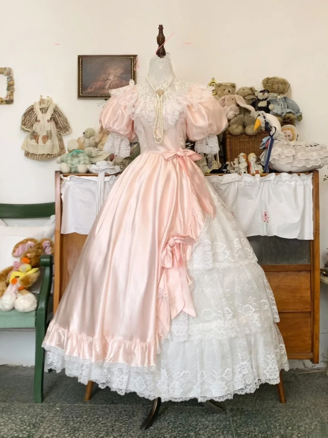 Sweet 16 Dress Blush Pink Ball Gown Square Neck With Bow-knot Sleeves Sweet Sixteen Dress RB9740