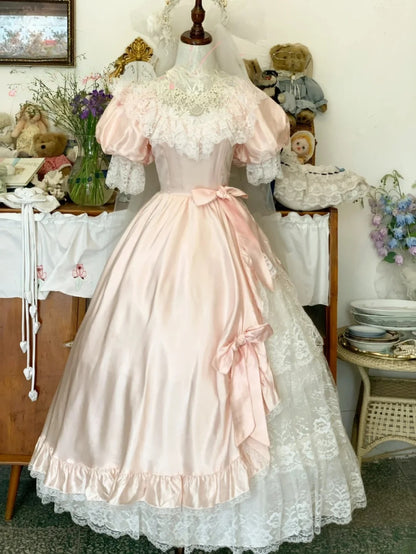 Sweet 16 Dress Blush Pink Ball Gown Square Neck With Bow-knot Sleeves Sweet Sixteen Dress RB9740
