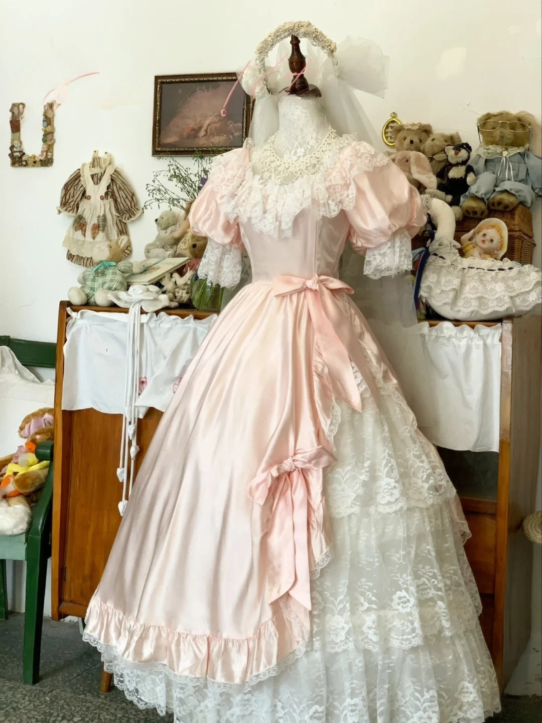 Sweet 16 Dress Blush Pink Ball Gown Square Neck With Bow-knot Sleeves Sweet Sixteen Dress RB9740