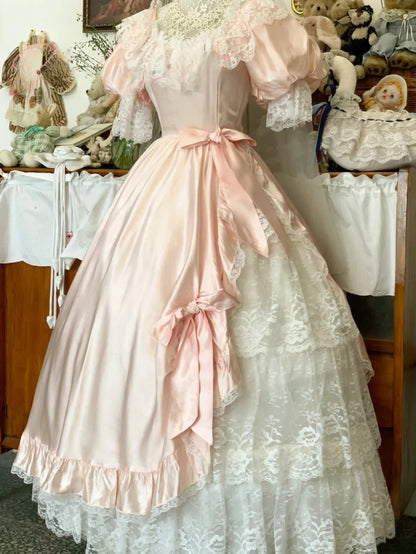 Sweet 16 Dress Blush Pink Ball Gown Square Neck With Bow-knot Sleeves Sweet Sixteen Dress RB9740