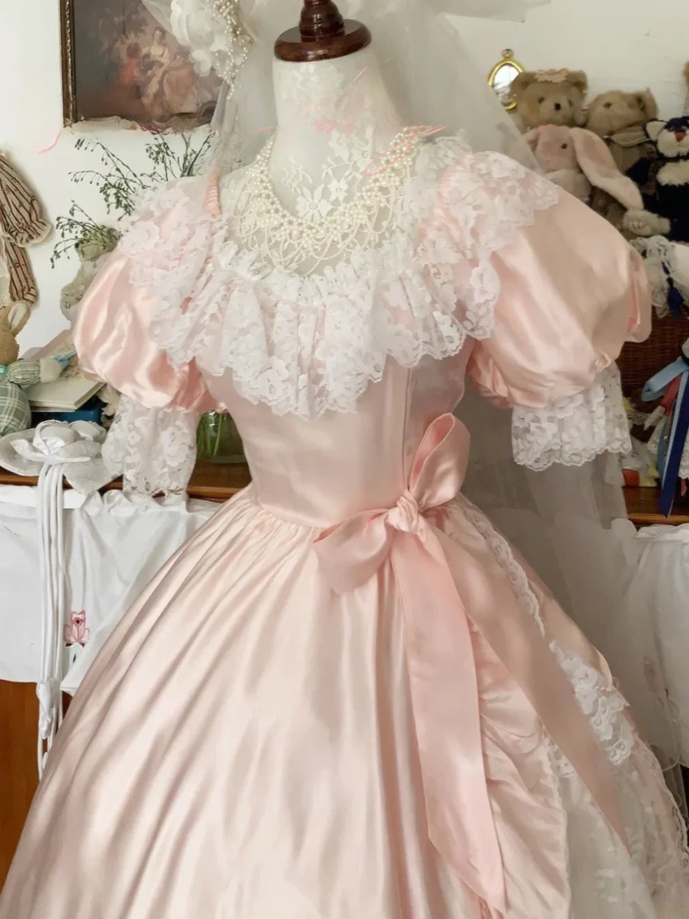Sweet 16 Dress Blush Pink Ball Gown Square Neck With Bow-knot Sleeves Sweet Sixteen Dress RB9740
