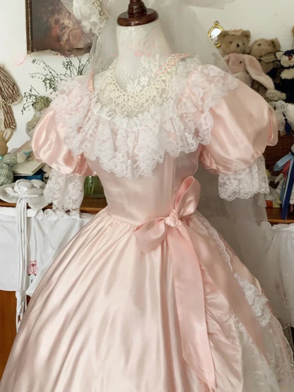 Sweet 16 Dress Blush Pink Ball Gown Square Neck With Bow-knot Sleeves Sweet Sixteen Dress RB9740