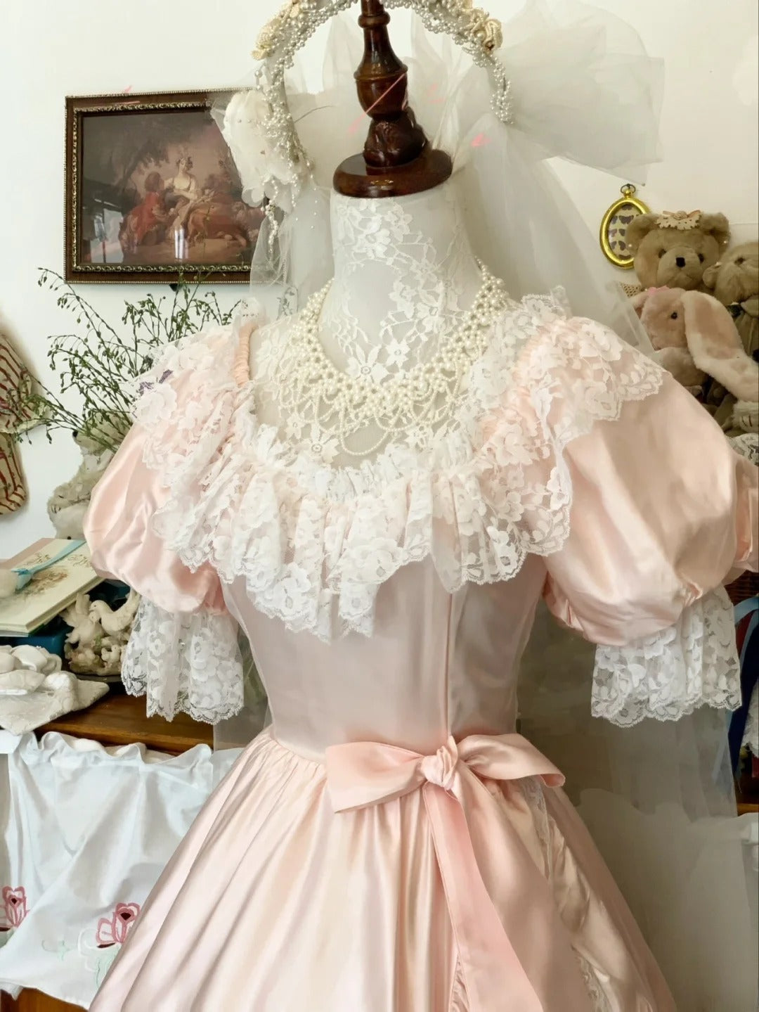 Sweet 16 Dress Blush Pink Ball Gown Square Neck With Bow-knot Sleeves Sweet Sixteen Dress RB9740