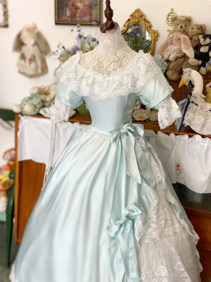 Sweet 16 Dress Light Sky Blue Ball Gown Square Neck With Bow-knot Sleeves Sweet Sixteen Dress RB9741