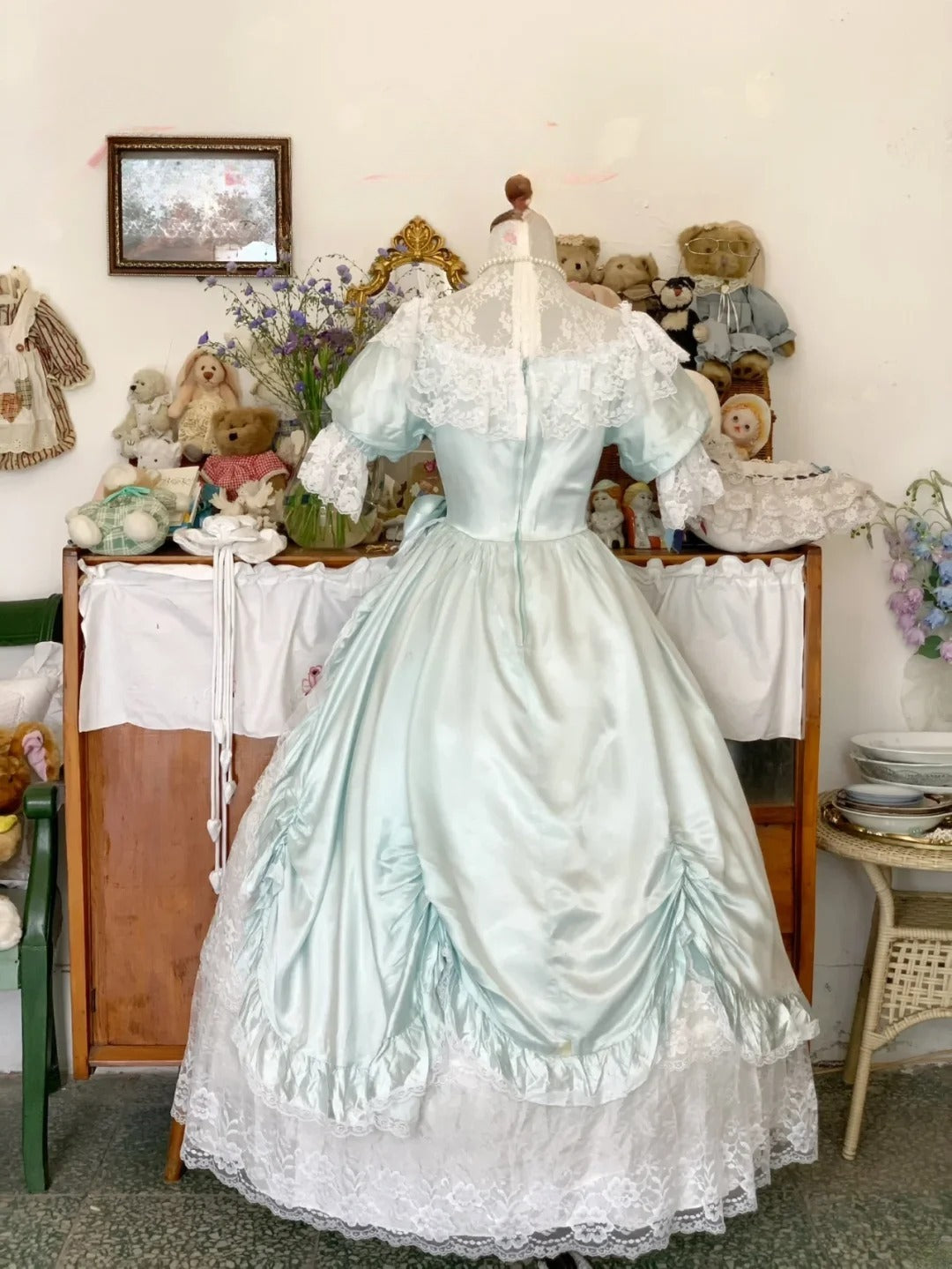 Sweet 16 Dress Light Sky Blue Ball Gown Square Neck With Bow-knot Sleeves Sweet Sixteen Dress RB9741