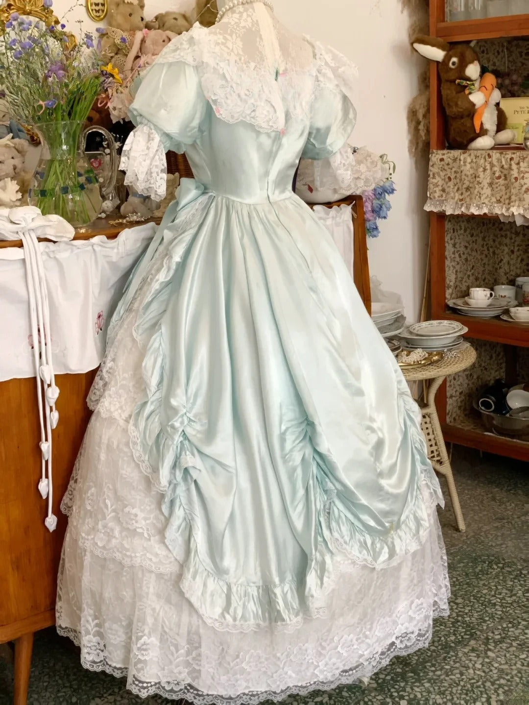 Sweet 16 Dress Light Sky Blue Ball Gown Square Neck With Bow-knot Sleeves Sweet Sixteen Dress RB9741