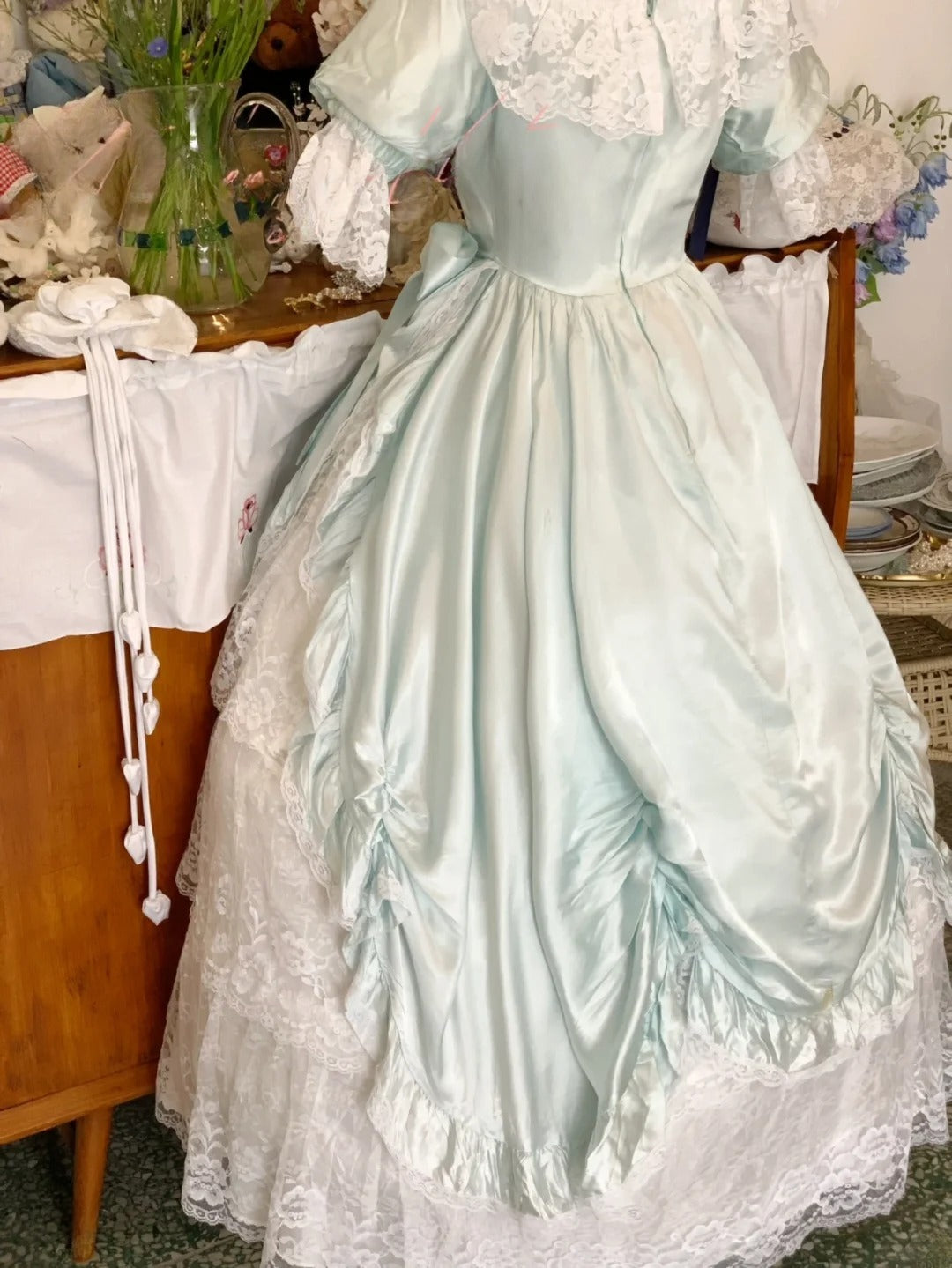 Sweet 16 Dress Light Sky Blue Ball Gown Square Neck With Bow-knot Sleeves Sweet Sixteen Dress RB9741