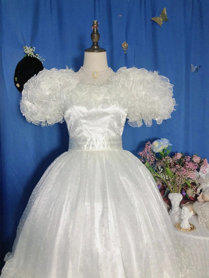 Sweet 16 Dress White Ball Gown Square Neck With Ruffled Tiered Sleeves Sweet Sixteen Dress RB9743