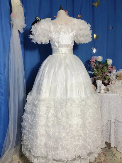 Sweet 16 Dress White Ball Gown Square Neck With Ruffled Tiered Sleeves Sweet Sixteen Dress RB9743