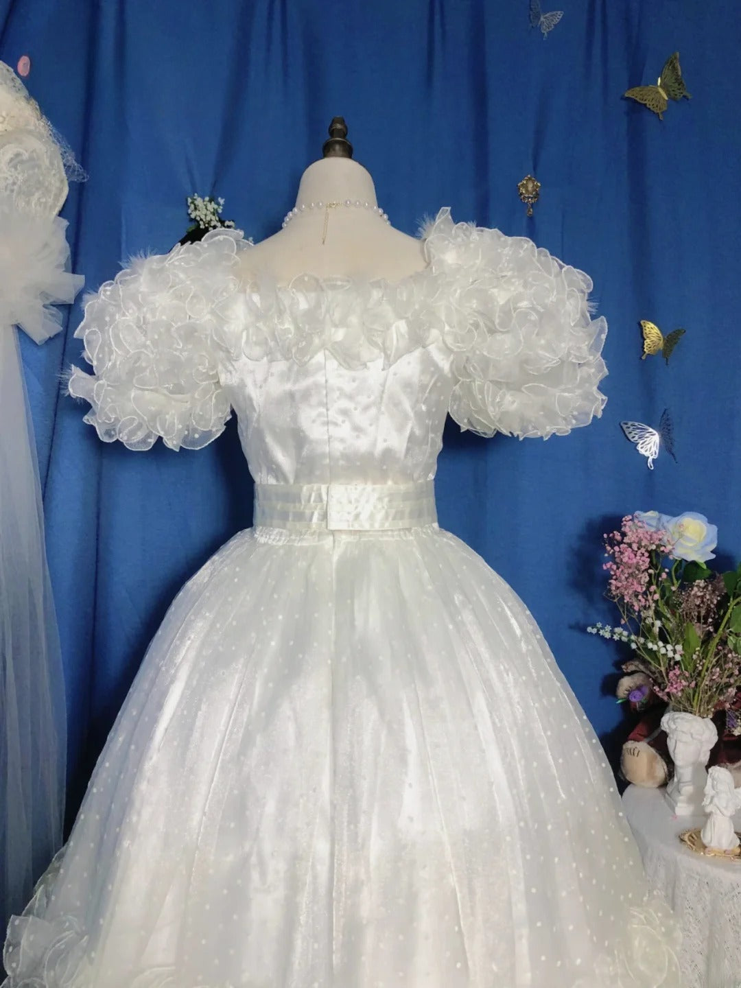 Sweet 16 Dress White Ball Gown Square Neck With Ruffled Tiered Sleeves Sweet Sixteen Dress RB9743