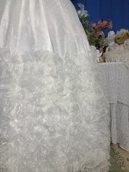 Sweet 16 Dress White Ball Gown Square Neck With Ruffled Tiered Sleeves Sweet Sixteen Dress RB9743