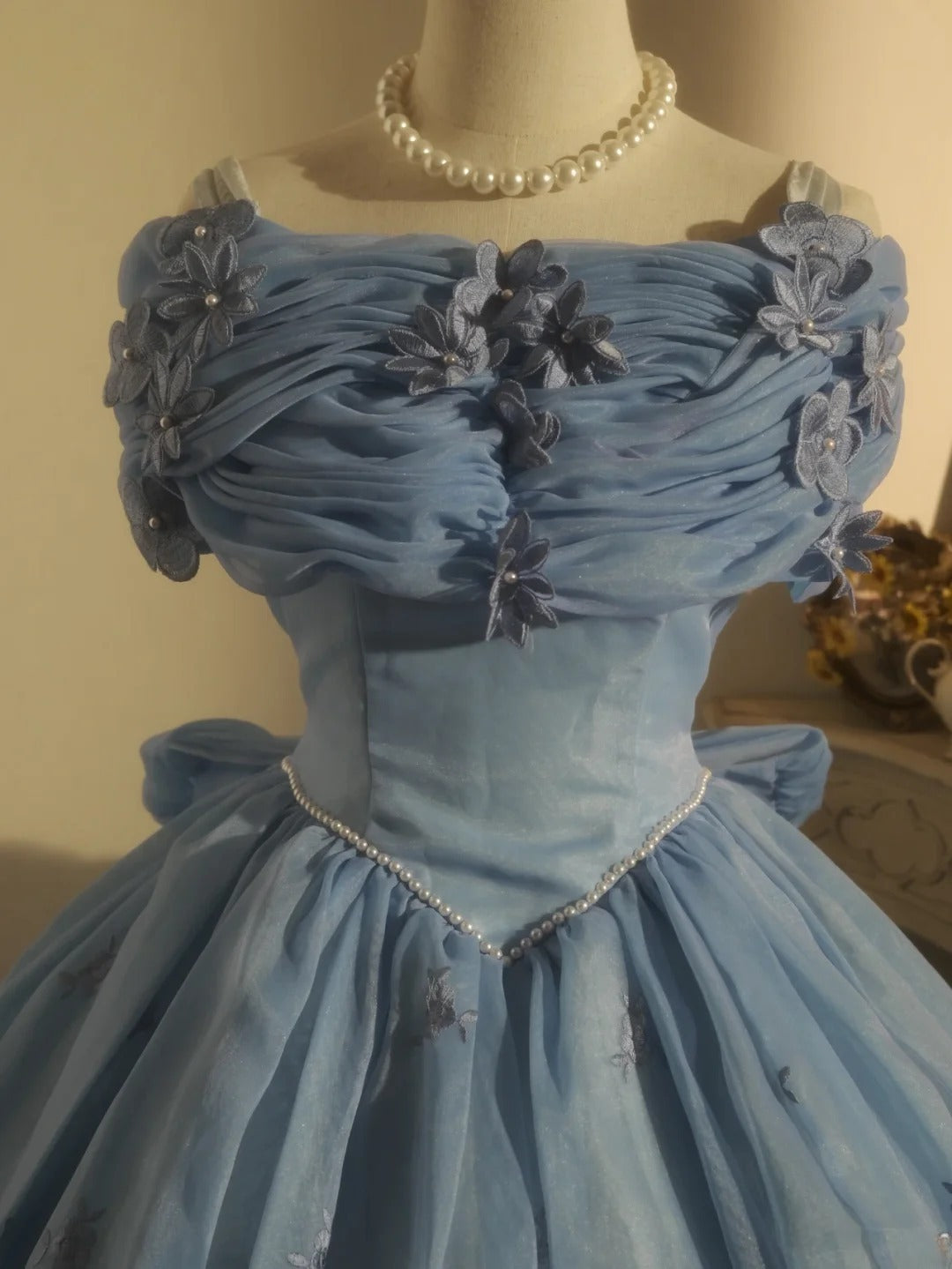 Sweet 16 Dress Ball Gown Off Shoulder Dusty Blue Floral With 3D Flowers Vestido De 15 Sweet Sixteen Dress RB9744