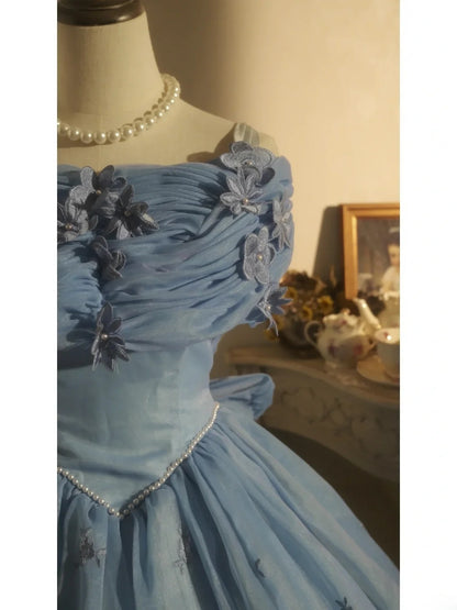 Sweet 16 Dress Ball Gown Off Shoulder Dusty Blue Floral With 3D Flowers Vestido De 15 Sweet Sixteen Dress RB9744