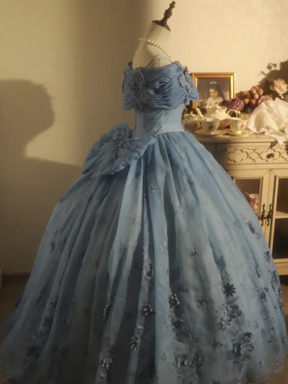 Sweet 16 Dress Ball Gown Off Shoulder Dusty Blue Floral With 3D Flowers Vestido De 15 Sweet Sixteen Dress RB9744