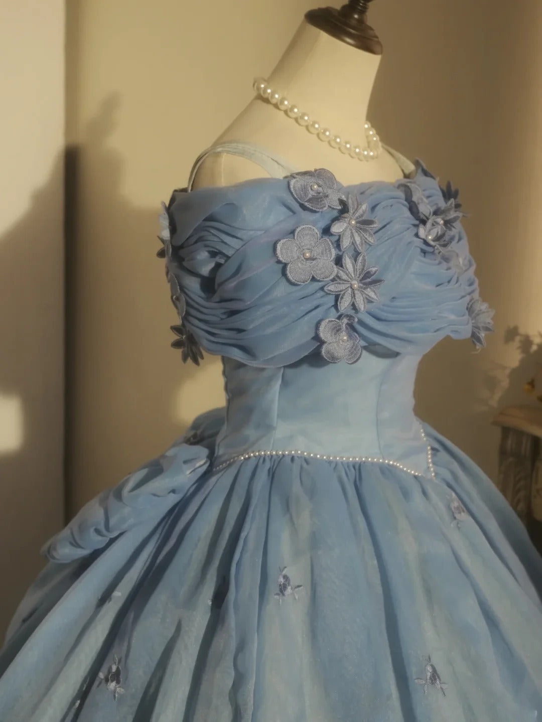 Sweet 16 Dress Ball Gown Off Shoulder Dusty Blue Floral With 3D Flowers Vestido De 15 Sweet Sixteen Dress RB9744