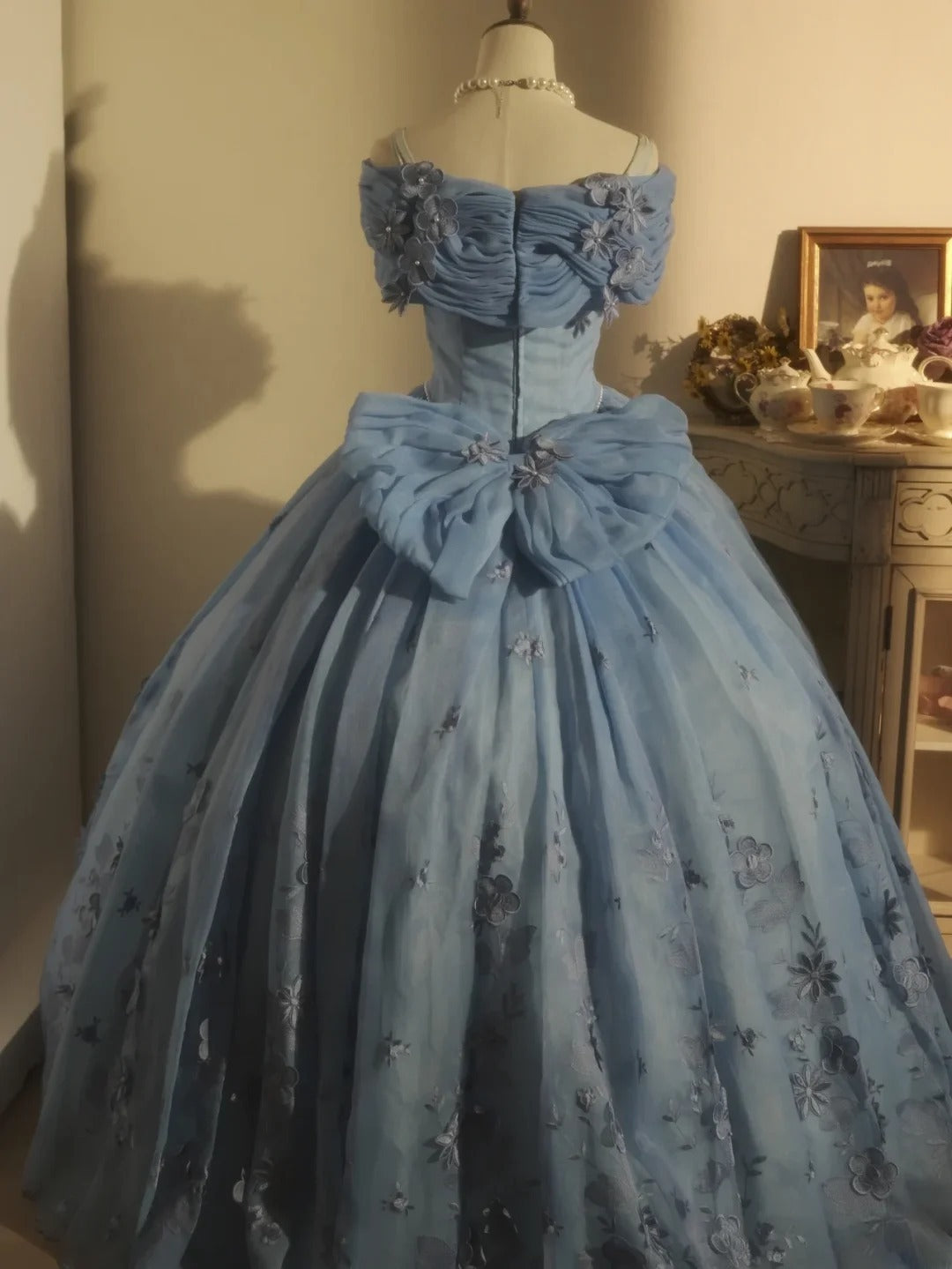 Sweet 16 Dress Ball Gown Off Shoulder Dusty Blue Floral With 3D Flowers Vestido De 15 Sweet Sixteen Dress RB9744