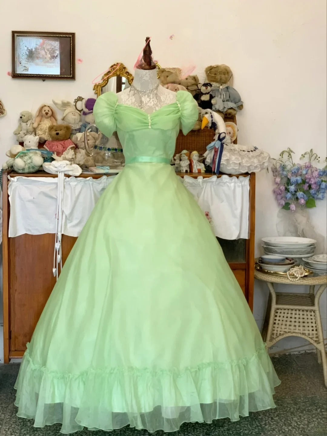 Prom Dress Ball Gown Bud Green Sweetheart With Sleeves Romantic Evening Gown for Prom RB9745